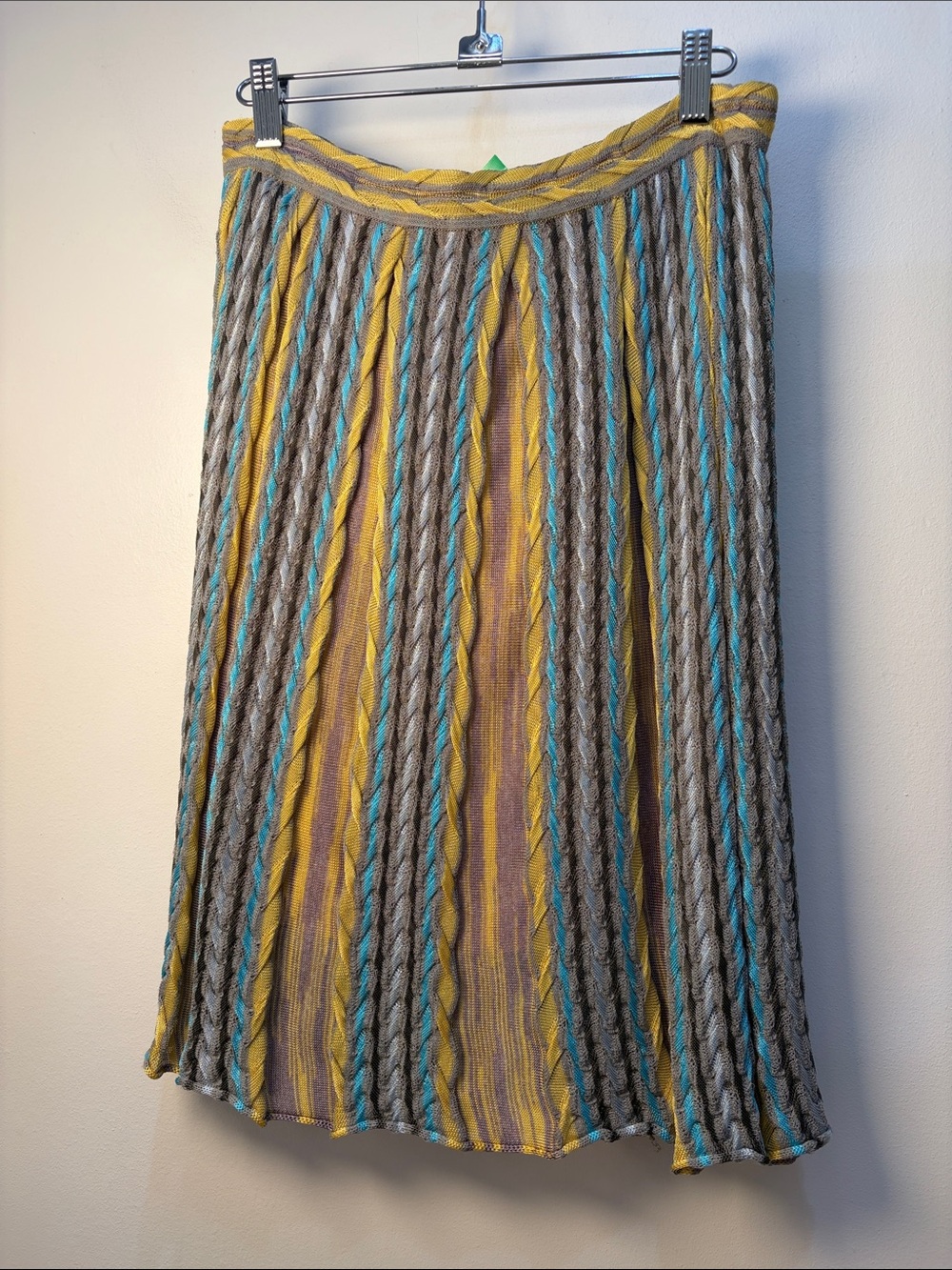 Missoni Yellow, Gray & Turquoise Pleated A-Line Skirt